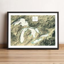 Listing image for Great Lakes Map, Great Lakes US & Canada Vintage 2D Relief Map - 2D Flat Print